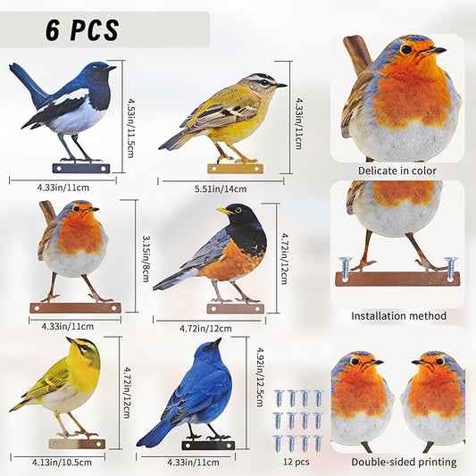 6 pcs Vivid Birds Decoration Metal Birds Fence Decorations Double-Sided Printed Birds Yard Decor Outdoor Bird Wall Decor Suitable for Bird 2D Sculptures Garden and Rustic Garden Decor