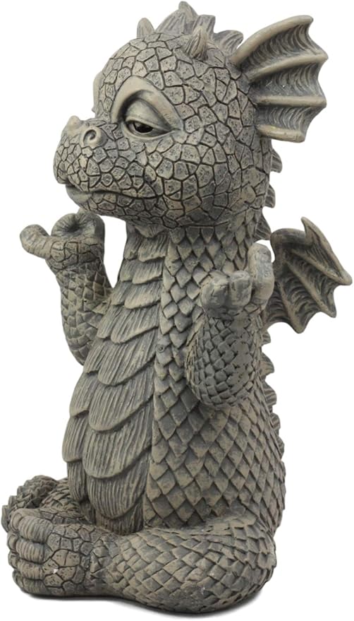 Ebros Whimsical Garden Dragon Meditation Sculpture 10" H Cute Baby Dragon Wyrmling Faux Stone Resin Finish Figurine (Receiving True Peace from The Universe)
