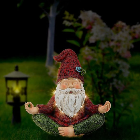 Smadeer Garden Yoga Gnome Statue, Outdoor Gnomes Figurine with Solar Lights, Knome in Yoga Pose for Garden Decor, Elf Sculptures and Statues for Patio Lawn Yard