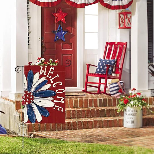 AVOIN colorlife Patriotic 4th of July Garden Flag 12x18 Inch Double Sided Outside, Memorial Day Red Floral Welcome Daisy Yard Outdoor Decoration