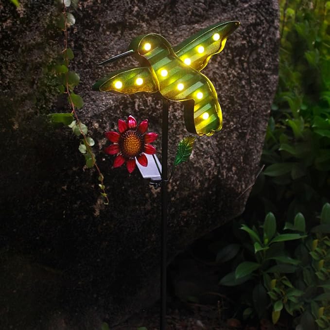 Solar Lights Outdoor Garden Stakes, Waterproof Hummingbird Lights Gifts for Women Mum and Metal Bird Decorative LED Lanterns for Yard, Patio (Hummingbird) (Hummingbird)