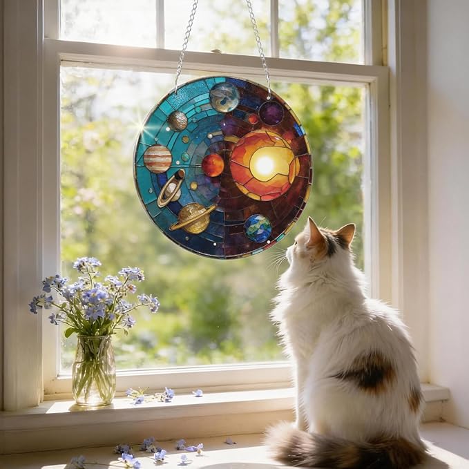 Artistic Window Decoration, Galaxy Decor Ornaments, Acrylic Window Wall Hanging Suncatchers, Galaxy Planets Windows Hanging, Round Acrylic Sun Catcher, Space Lover Gift