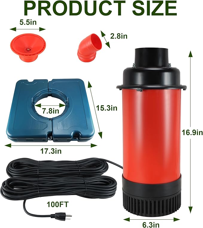Pond Fountain Aerator, AS1 1HP 750W 15000GPH 110V High Flow Floating Water Fountain Pump With 100ft Power Cord, Thickened Body Aerating Fountains Cascade for Large Small Pond/Lake (No Timer)