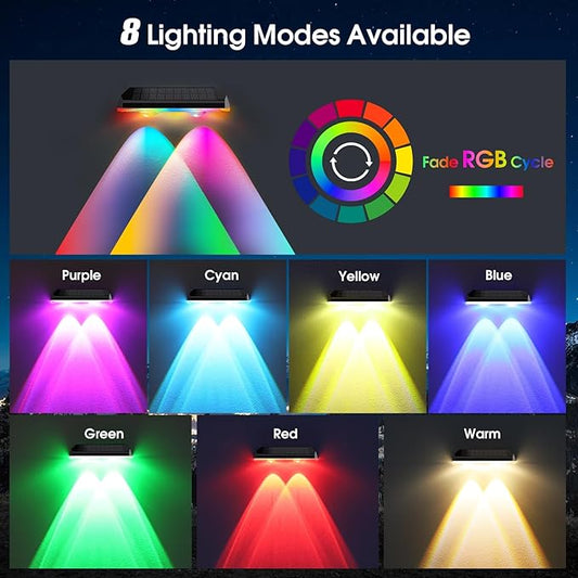 AUDLES Solar Fence Lights Outdoor, 8 Modes Warm & RGB 6 Color Fence Lights Solar Powered for Outside, IP65 Waterproof, 60 Lumens Solar Light for Step, Pathway, Garden, Deck, Stairs - 12 Pack