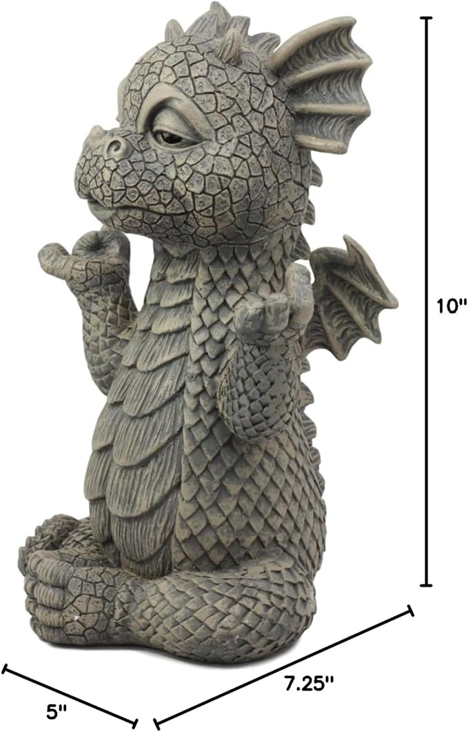 Ebros Whimsical Garden Dragon Meditation Sculpture 10" H Cute Baby Dragon Wyrmling Faux Stone Resin Finish Figurine (Receiving True Peace from The Universe)