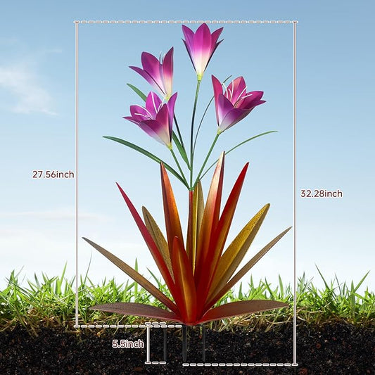 TOMBABY 32.28 Inch Metal Agave Plant Outdoor Decoration Lily Mexican Yard Art Garden Gift Home Decor Hand Painted Metal Agave Garden Yard Statue (1, Red)