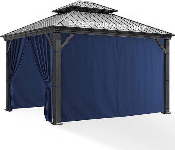 Gazebo Universal Replacement Privacy Curtains - 10'Wx12'Lx7'H Gazebo Curtains Outdoor Waterproof, 4 Panels Sidewall Drapes with Zipper for Patio Pergola Garden Backyard, Navy