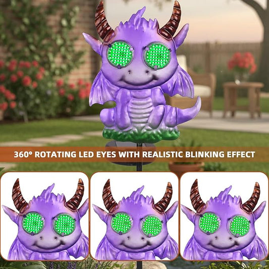 Fantasy Dragon Garden Stakes Decorative 39.7" with Moving Solar Eyeballs, Purple Dragon Garden Decor Pathway Lights for Outside Patio Lawn Yard Metal Art