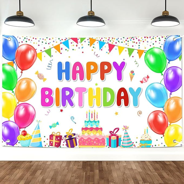 Happy Birthday Banner Backdrop Decorations Flag Outdoor 71x44 Inch,Colorful Rainbow Birthday Bunting for Boys Girls Indoor Home Party Supplies,Yard Sign Photography Background