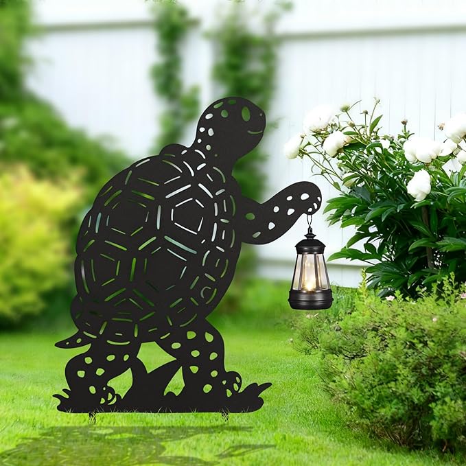nawaza Turtle Metal Garden Stakes Decorative 2Pack,Solar Lights Outdoor Garden Decor Stake,Birthday Gifts for Mom Women,Decorative Metal Housewarming Ornament for Lawn Patio Yard Pathway Black.