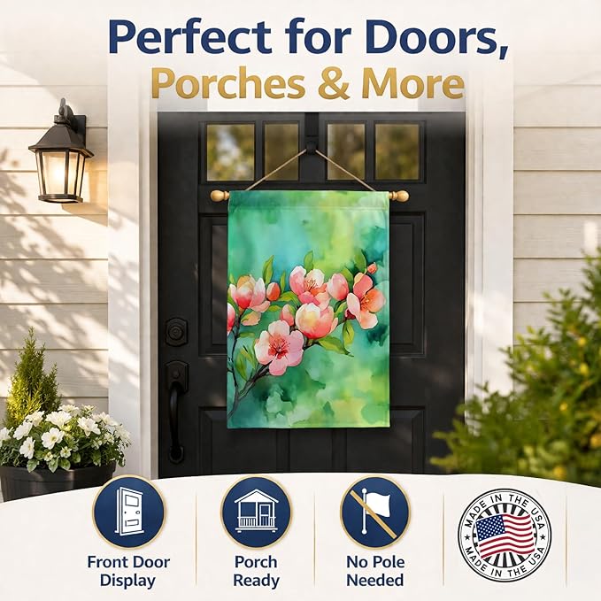 Caroline's Treasures Delaware Peach Blossom in Watercolor House Flag Large Porch Sleeve Pole Decorative Outside Yard Banner Artwork Wall Hanging, Polyester, House Size, Multicolor