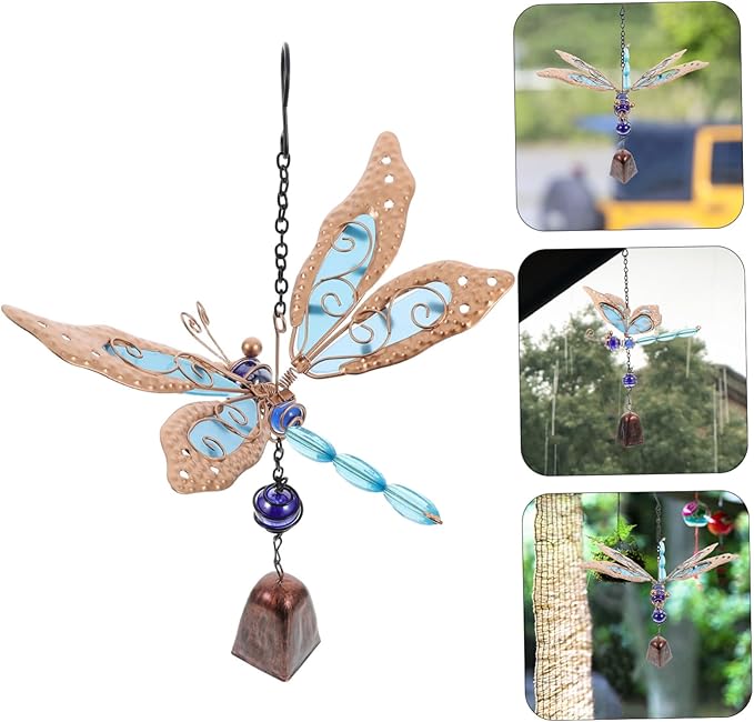 1pc Glow Dark Wind Chimes Dragonfly Design Metal Patio Ornament Outdoor Decor