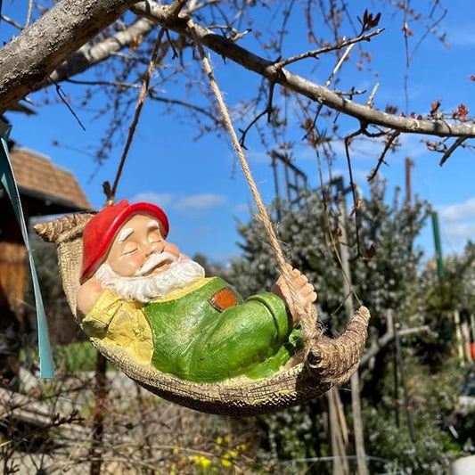 TERESA'S COLLECTIONS Green Garden Gnomes Statues for Garden Decor, Resin Hanging Decorations for Outdoor, Tree Ornaments Figurines for Outside Stump Lawn Patio, Gifts for Mom Women and Man, 8"