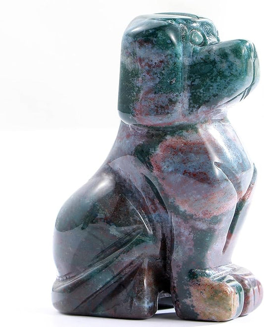 SMQ Ocean Jasper Crystal Dog Statues Home Decor Polished 2" Carved Gemstone Puppy Sculpture Healing Statue Animal Carvings Figurines Gifts