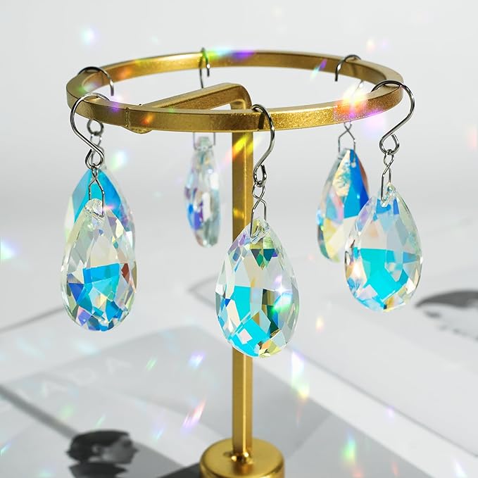 10pcs Crystal Sun Catcher, 38mm Hanging Teardrops Crystals Chandelier Parts Prisms Pendants with Hook Crystal Christmas Ornaments for Christmas Tree Decorations Home Decor (AB Coating)