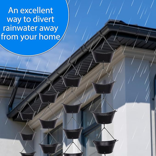 RainChains Pacific Boat Cup Rain Chain 8.5ft Iron Heavy Rain Chains for Gutters Premium Decorative