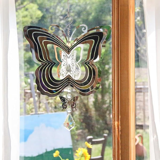 Phuryllic Wind Spinners Outdoor, Garden Decor, Bird Deterrents for Outside, 3D Metal Yard Decorations for Patio & Porch, Unique Gardening Gifts for Women & Moms - Butterfly Decor