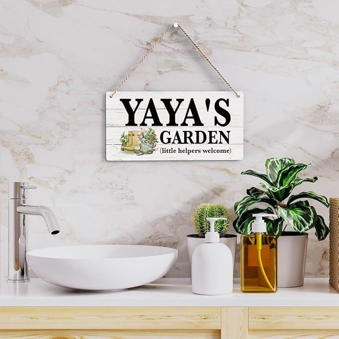 Yaya Gifts Outdoor Garden Wooden Sign Decor, Indoor Garden Decoration Hanging Signs 12x6 Inches, Outdoor Porch Yard Wall Art Decor Sign, Mother's Day Gifts Birthday Gift for Mom Grandma