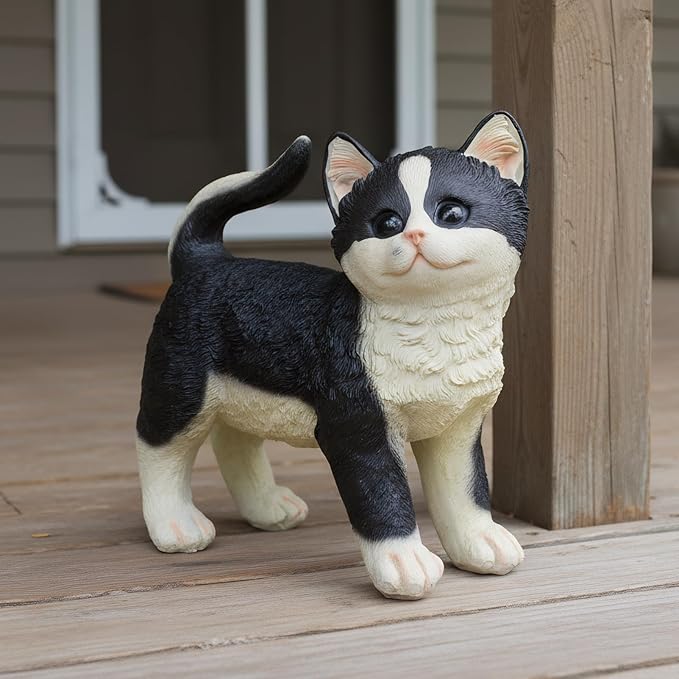 Elenon Cat Garden Statue Decorative for Yard, Standing Cat Figurines Home Lawn Decor, Patio Kitten Tuxedo Statues Pets Memorial Ornament for Cat Lovers