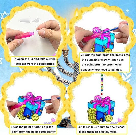 AUEKIV Suncatchers Kit 30Sets Hanukkah Suncatchers Window Art Paint Sun Catcher DIY Craft Kits Chanuka Menorah Dreidel Star Suncatcher Kits for Hanukkah Festival Home Party Activity Decorations