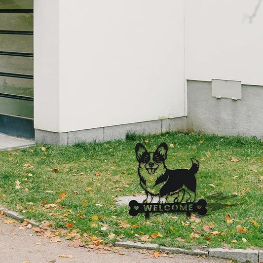 WADORN Dog Metal Decorative Garden Stakes, Funny Welcome Yard Sign Art Decoration Corgi Dog Silhouette Statues Black Garden Decor for Outside Dogs Lover Ornament Gifts for Backyard Patio Lawn Walkways