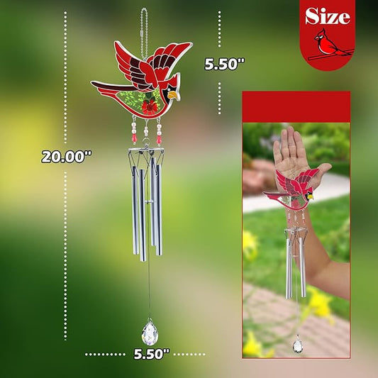 KY&BOSAM Cardinal Wind Chime for Outside Stained Glass Sympathy Wind Chimes Memorial Wind Chime for Loss of Loved One Mother Father Condolence Remembrance,Sympathy Gift Home Outdoor Garden Patio Decor