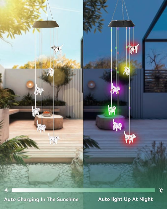 DOUBLEZHE Solar Wind Chimes for Outside, Color Changing Dog Wind Chime Outdoor Clearance, Birthday Gifts for Mom Women Grandma Wife Girls, Unique Garden Decor Colorful Patio Yard Party Decoration