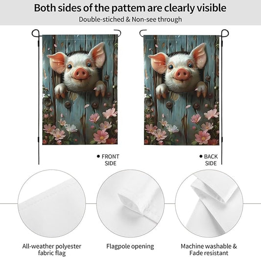 Funny Pig Garden Flags 12×18 Inch Double Sided Decorative Yard Banner Seasonal Flag for Outdoor Outside Decor