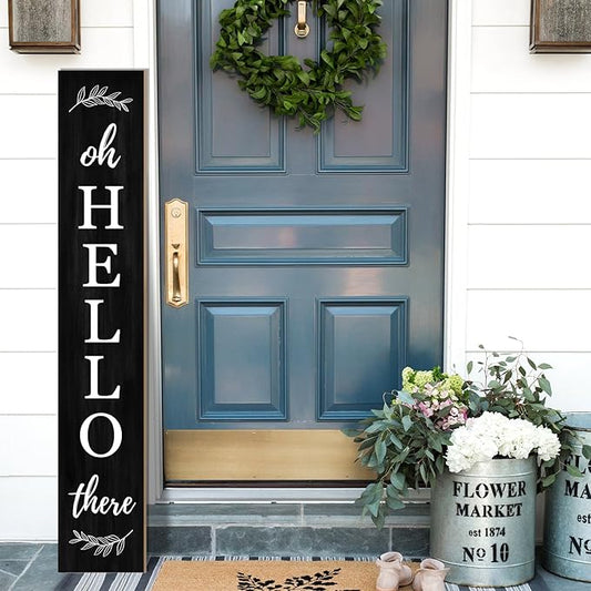 Welcome Porch Sign Oh Hello There Wooden Welcome Sign Vertical Hanging Signs For Standing Front Porch Decor Rustic Wall Decor Home Farmhouse Yard Door Decorations 47.2"H