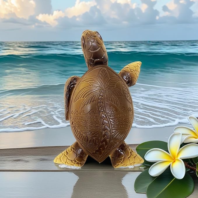 6-Inches Imitative Wood Carving Sea Turtle Statue Resin Hawaiian Turtles Sculpture Garden Tortoise Figurine for Home Decoration Outdoor Patio Lawn Yard Ornaments