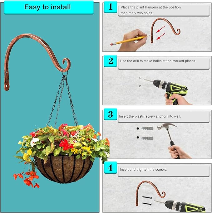 LOOGI Hanging Plant Bracket, Wall Hook Plant Hanger 6 Inch Decorative Hooks for Indoor Planter Lantern, Outdoor Bird Feeder Wind Chime (Gold, 8 Inch C)