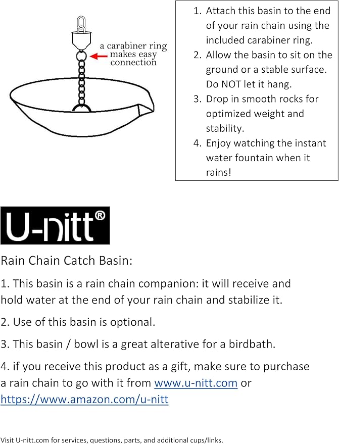 U-nitt 12" Spill Bowl Downspout Catch Basin for Rain Chain Anchoring & Stake | Rainwater Collection for Roof |Gutter Catch Basin | Good for Water Fountain & Birdbath | Black | Handles Heavy Rain