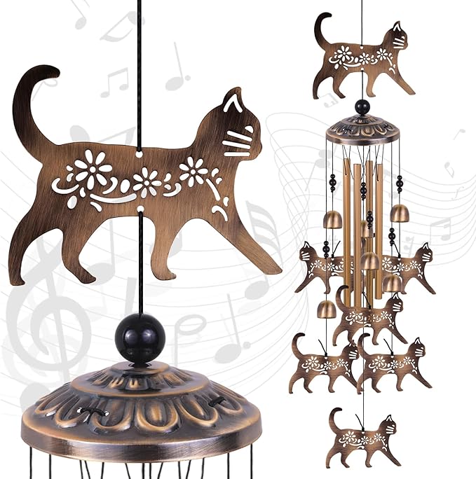Cats Wind Chimes for Outside/Indoor/Garden/Home/Balcony/Lawn/Tree/Yard/Garden Decoration, Retro Wind Catcher, Hang Cat Decor, Blessing Wind Bells, Memorial WindChimes Gifts for Mom, Grandma, Woman