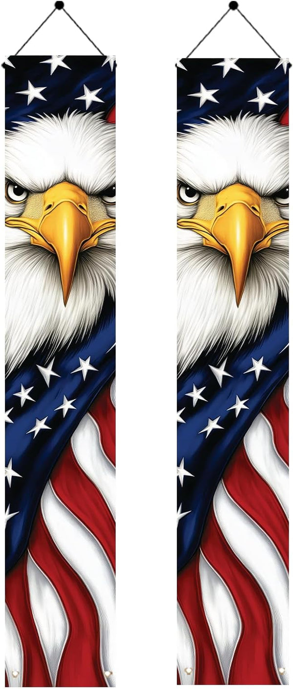 Patriotic Eagle Porch Banners 71x12 Inch American Flag Independence Day Outdoor Decorations Bald Eagle Hanging Porch Signs 4th of July Memorial Day Veterans Day Home Decor