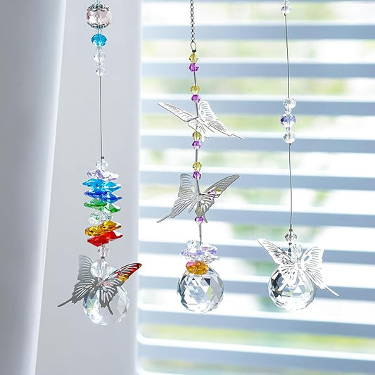 H&D HYALINE & DORA Crystal Suncatcher Window Hanging Ornament Crystals Ball Prism Rainbow Maker Butterfly Decor Pendant Set for Home Garden