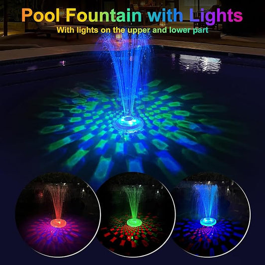 LanAqua Floating Pool Fountain with Underwater Light Show,Pool Water Fountains Pool Fountains with Anchor,2 Spray Modes Swimming Pool Fountain Pump,Pool Fountain for Inground Above Ground Pools-1PC