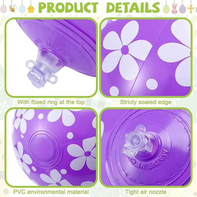 18 Pieces 12 Inch Inflatable Easter Eggs Easter Outdoor Yard Decoration Large Inflatable Hanging Eggs Ornaments Giant PVC Kids Toys for Garden Lawn Party Decor