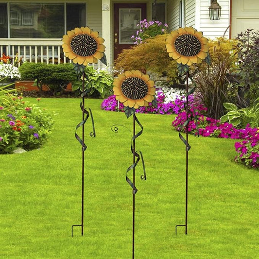 Metal Sunflower Garden Stakes Flower Yard Art Planter Stake Party Lawn Pathway Walkway Patio Decor Yard Sign Indoor Outdoor Decoration (22.5"+39"+48")