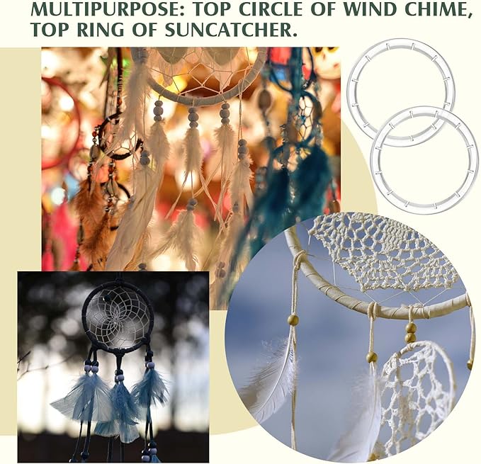 20 Pieces Wind Chime Supplies DIY Top Circles of Wind Chime Kit with 2 Volumes Line Top Circles for Outdoor Home Garden Patio (Transparent)