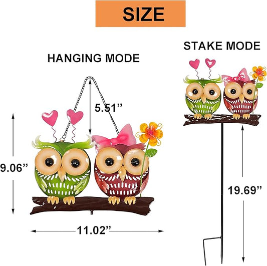 Metal Owl Couple Garden Stakes, Hand Painted 3D Yard Art, Colorful Outdoor Lawn Ornaments Sculpture Decor, Gift for Family and Couple (Small)