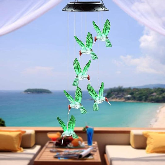 Solar Hummingbird Wind Chimes - Color Changing LED Lights, Waterproof Outdoor for Home, Yard, Night, Garden