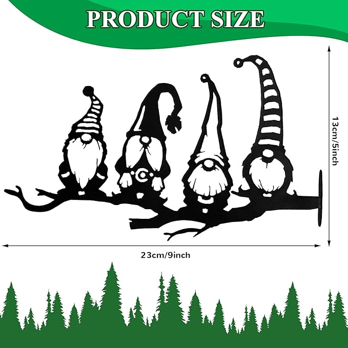 Alnicov Steel Branch Gnomes Decoration,Metal Tree Art Metal Gnomes ,Cute Hollowed Out Steel Garden Gnomes Silhouette for Home Garden Yard Outdoor Tree Decoration
