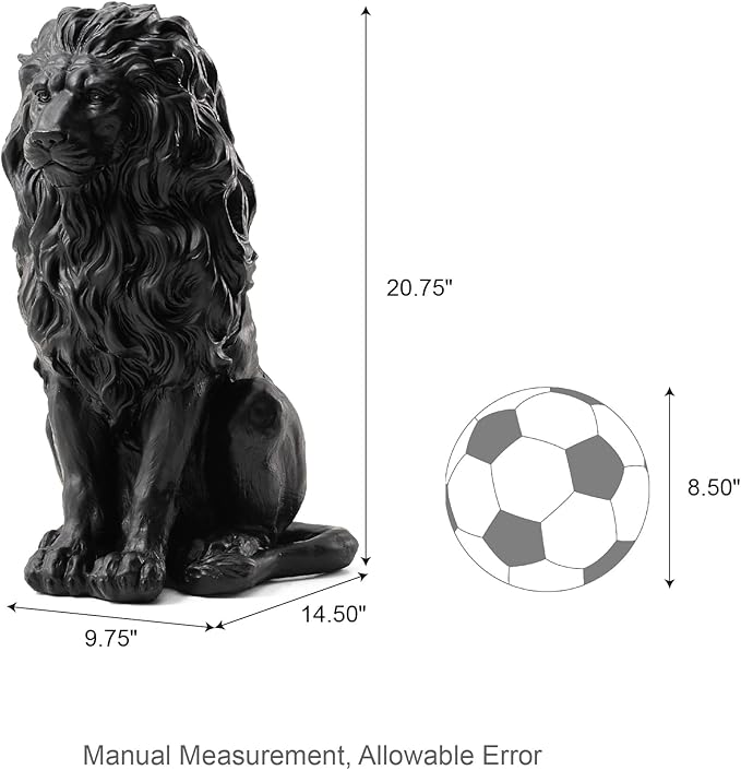 Glitzhome Guardian Sitting Lion Statue Regal Indoor and Outdoor Garden Sculpture for Home Entrance Porch and Yard, 20.75in Tall, Black