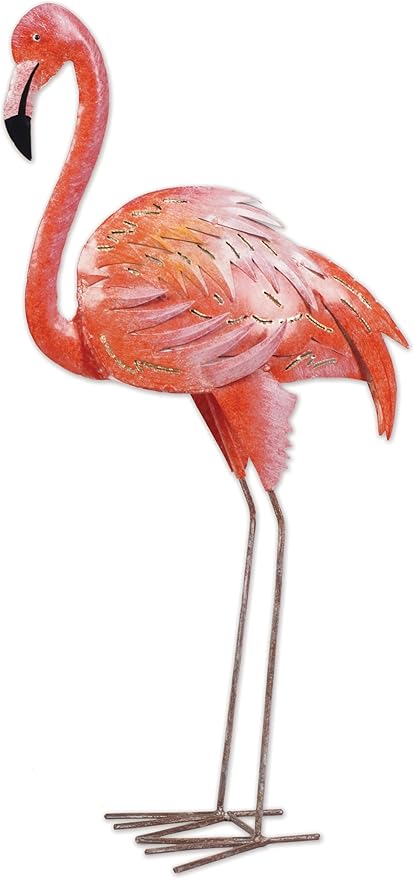 Sunset Vista Designs Outdoor Yard Decor - 3 Dimensional Metal Flamingo Garden Sculpture, 24.25" Tall, Looking Forward