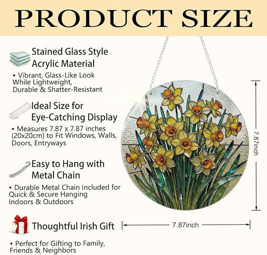 Daffodil Plant Flowers Sun Catchers, Acrylic Hanging Suncatcher for Home Garden Decor, Housewarming Decor, Birthday Gift for Women, Men, Wife, Aunt, and Mom, Flower Lover Gift