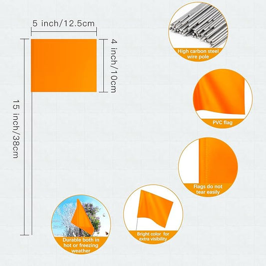 IKAYAS Orange PVC Marking Flags - 50 Pack, 4 * 5 * 15 Inch, Small Yard Survey Flags, Garden, Irrigation Markers
