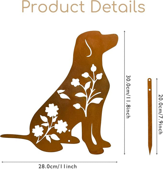 Dog Garden Stake - Unique Gift for Dog Lovers, Black Metal Outdoor Decor, Durable Yard Art Statue (Rusty Labrador)