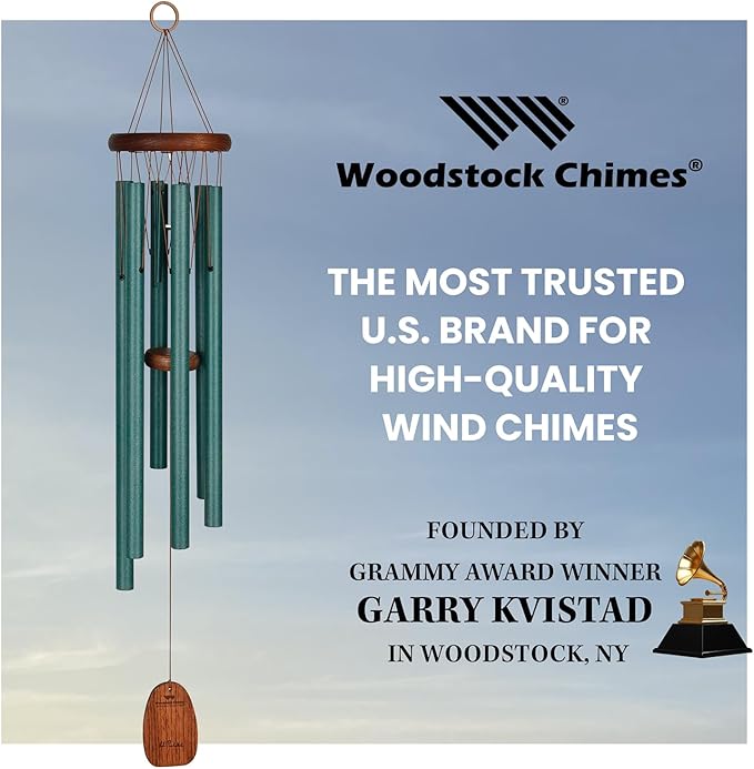 Woodstock Wind Chimes for Outside, Garden, Patio, Porch and Outdoor Decor (32") Pachelbel Canon Chime Green Wind Chime Gifts (PCCG)