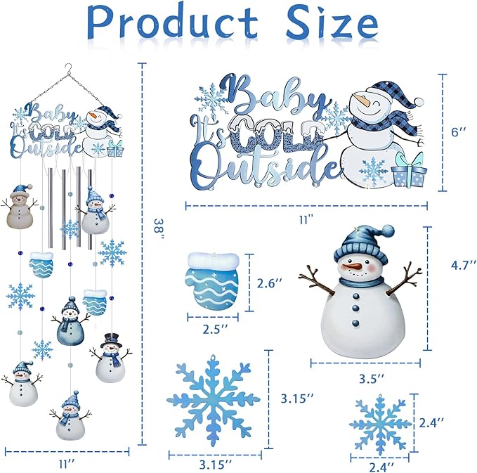 AVEKI Snowman Wind Chimes for Outside, 38'' Metal Christmas Wind Chimes with Double-Sided Painting, Outdoor Decor for Garden, Patio, Yard, Holiday Gifts for Family & Friends (Snowman)