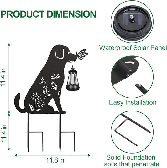 Solar Garden Stake Decorative Lantern for Outdoor, 2 Pack Metal Dog Silhouette Lights for Lawn, Pathway, Patio, Yard Outdoor Decor Gifts for Women Mom and Grandma